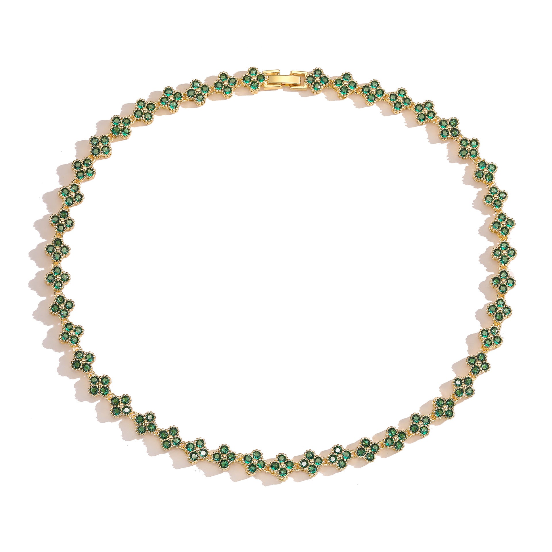 Collier chaîne tennis trèfle à 4 feuilles