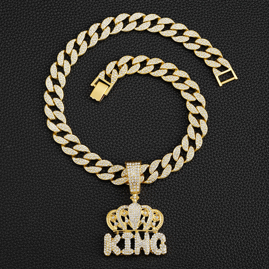 Halskette mit kubanischem Anhänger „King“ im Iced Out-Design