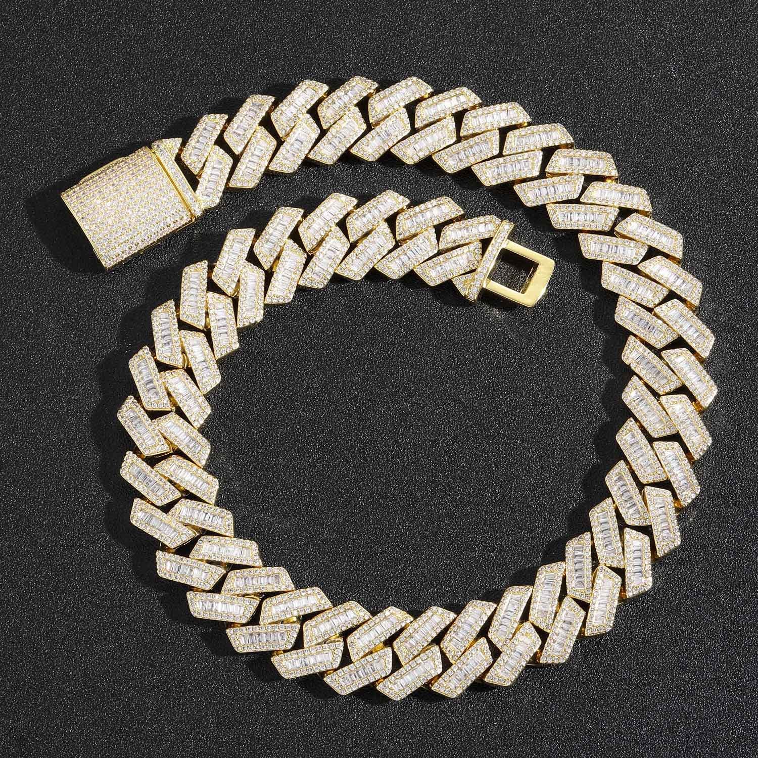 Kubanische Kette aus 18-karätigem Gold/Silber mit Zinkenfassung und AAAA-CZ von VVS