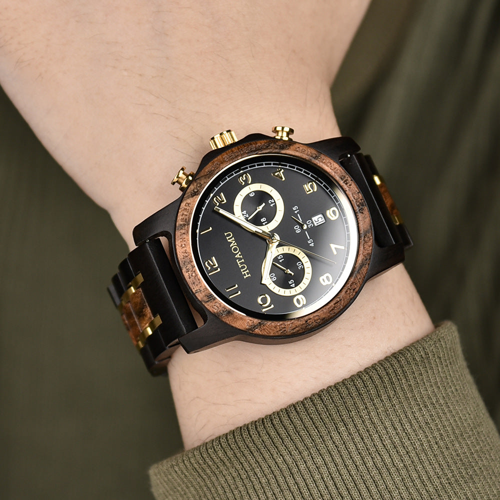 Vintage Chronograph mit Leuchtzeigern & Kalender Holzmaserung Herrenuhr