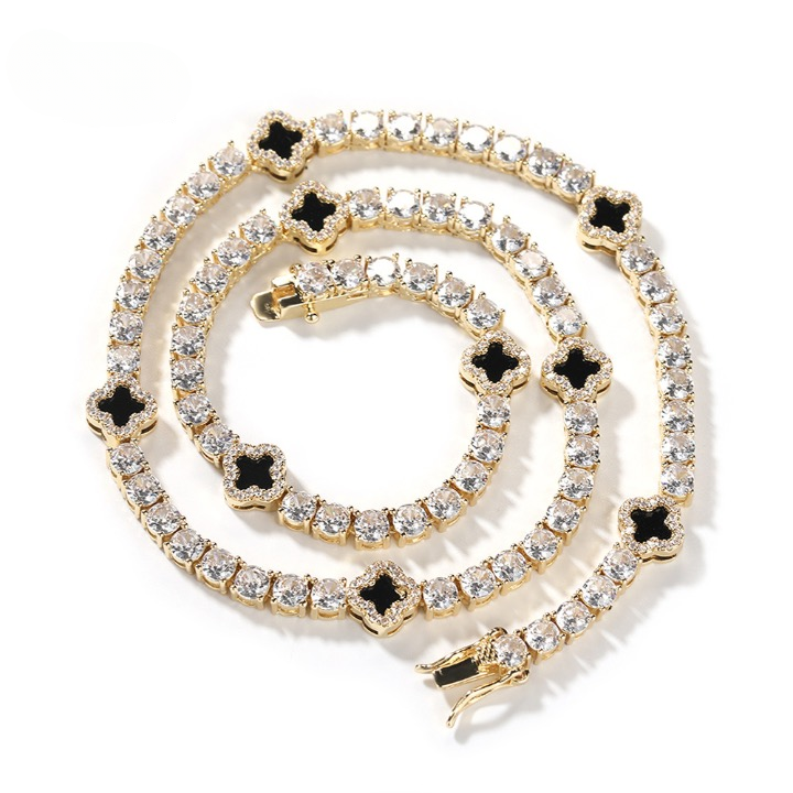 Ensemble chaîne et bracelet de tennis en diamant à 4 feuilles de VVS Jewelry