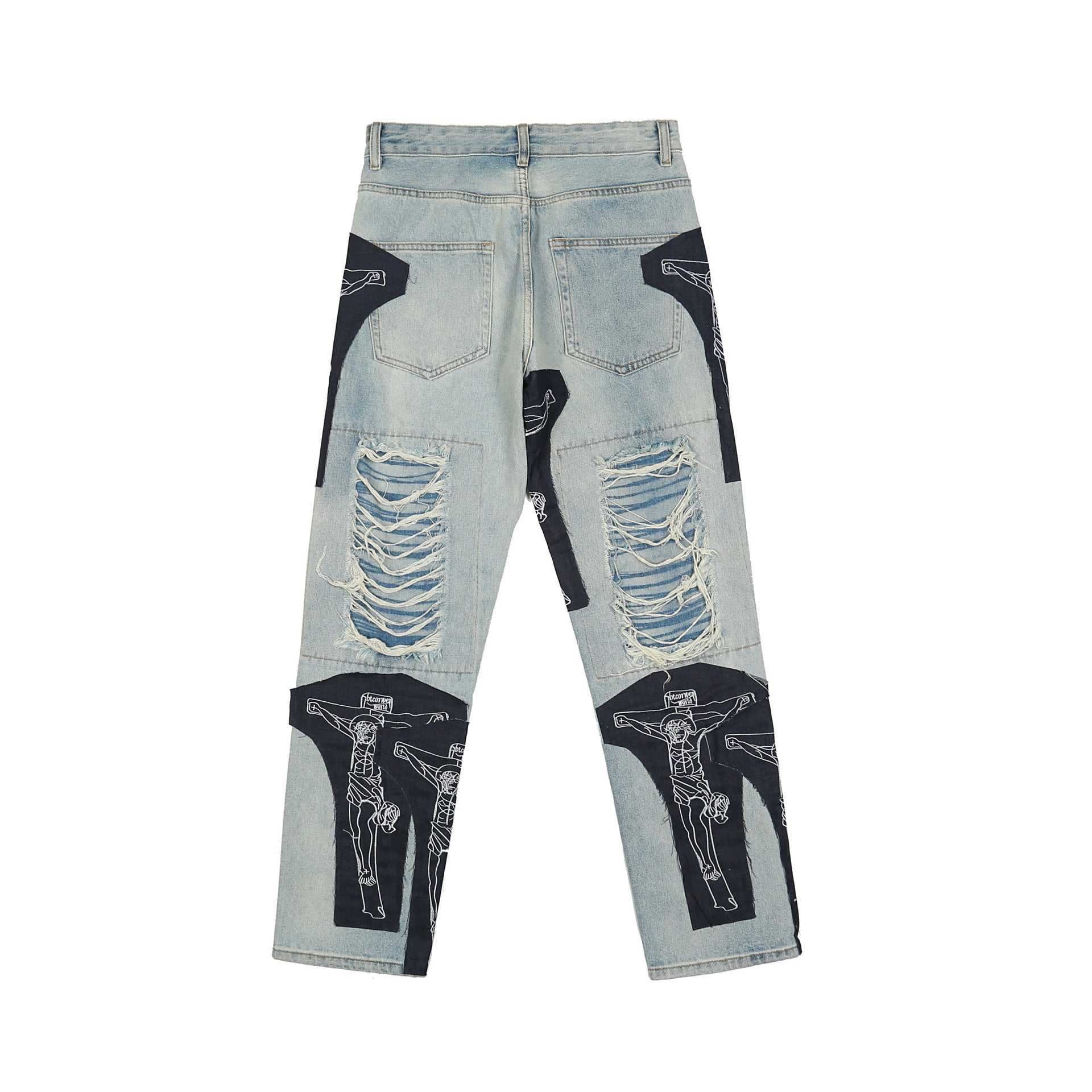 Zerrissene Jesus-Patchwork-Jeans