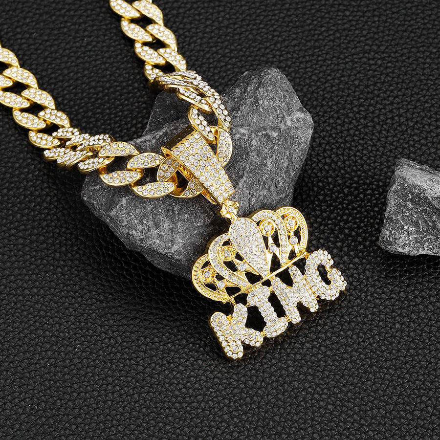 Halskette mit kubanischem Anhänger „King“ im Iced Out-Design