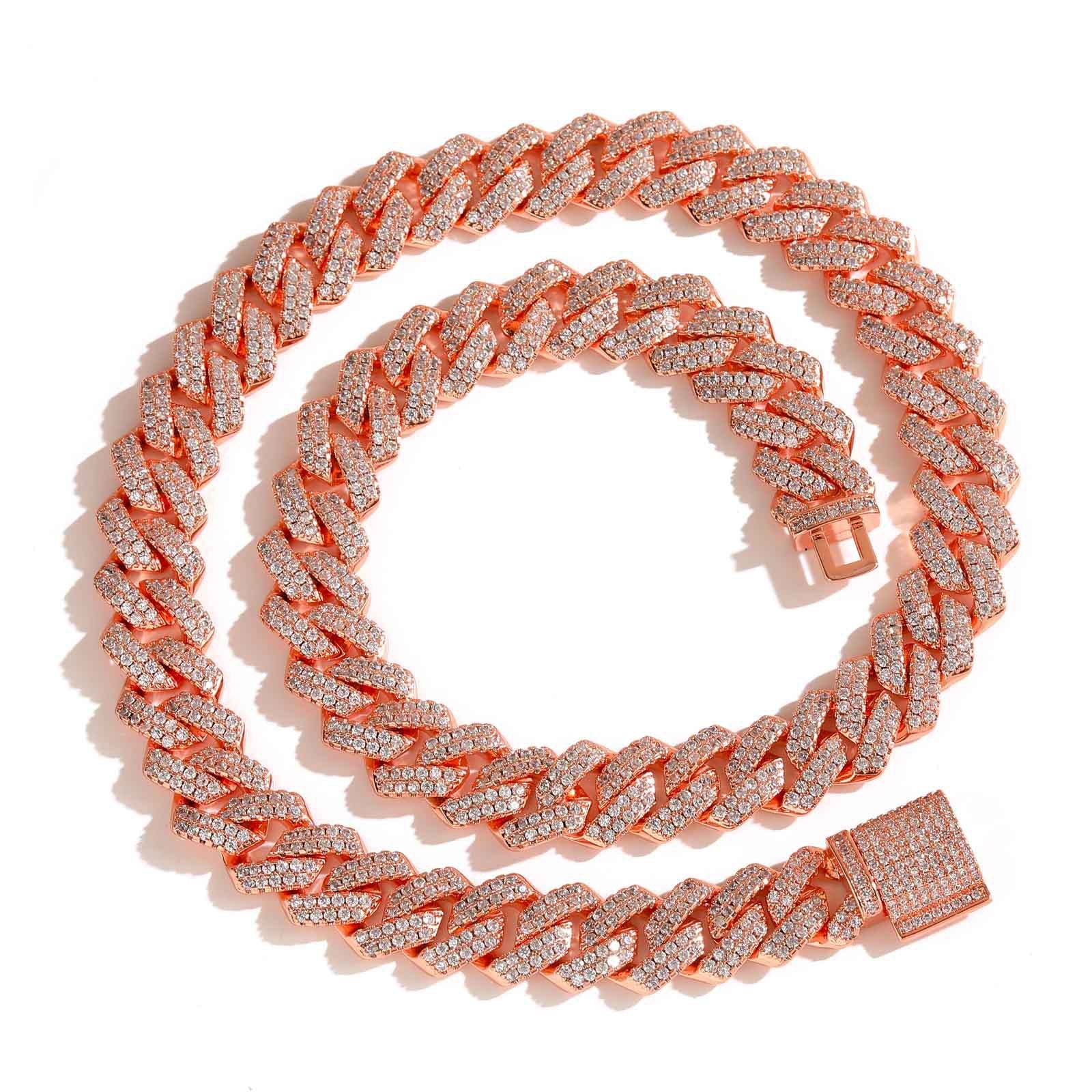 Diamant - Gold 14MM S-Link Diamant Zinke Kubanische Kette