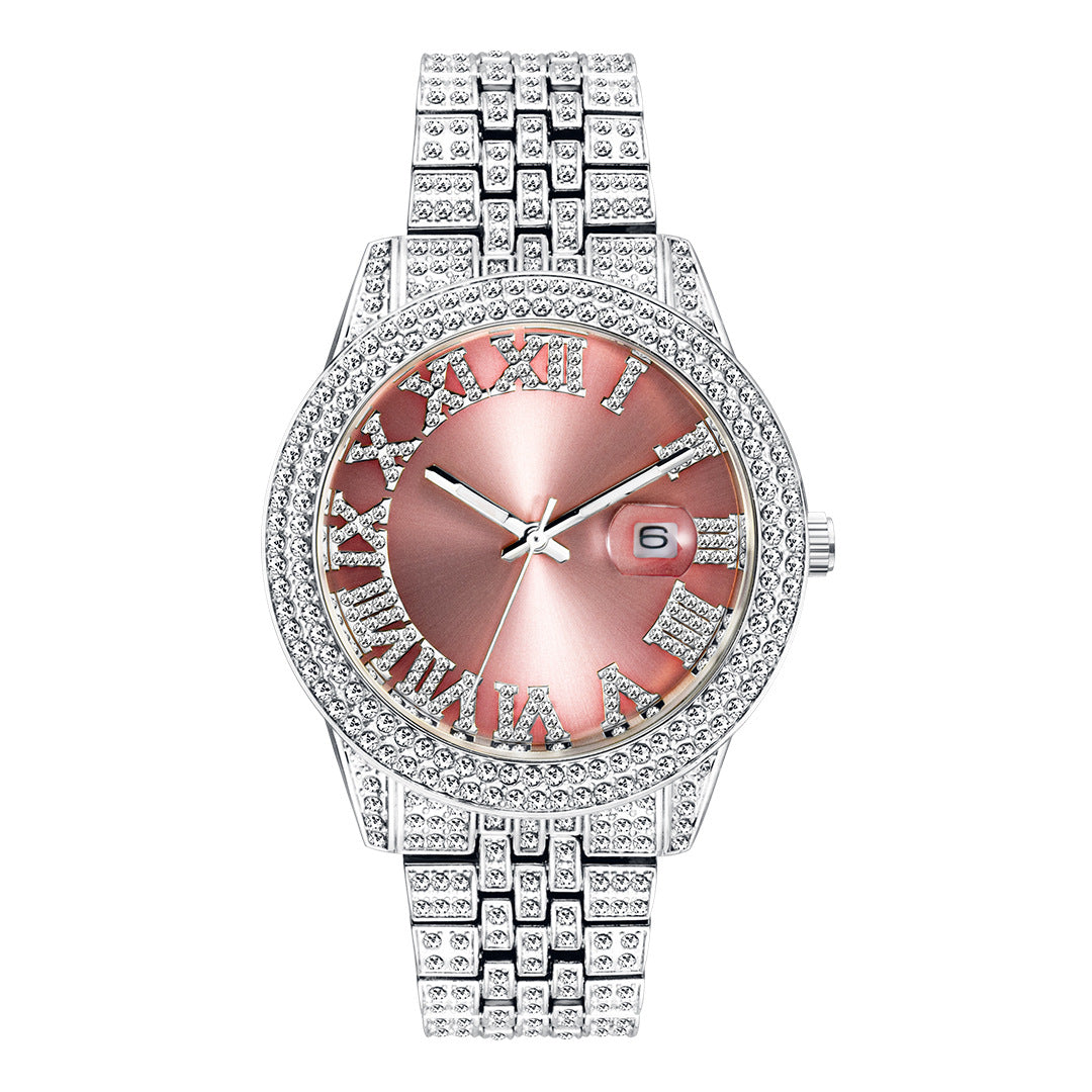 Montre glacée avec cadran en or rose