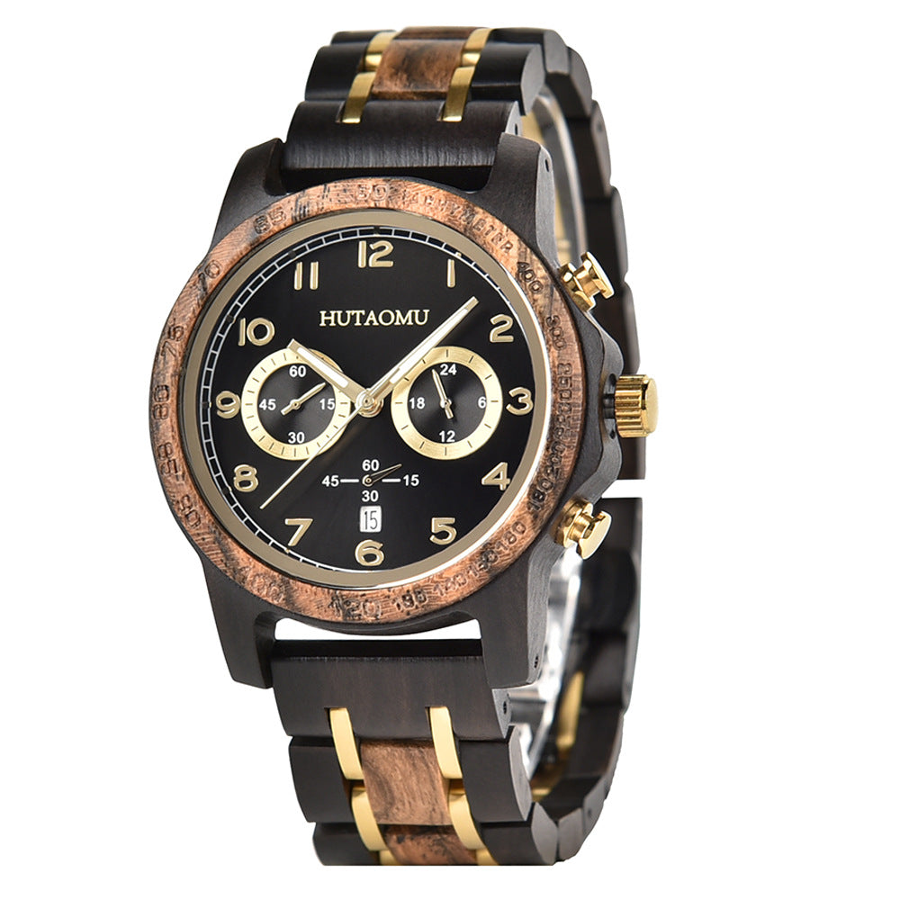 Vintage Chronograph mit Leuchtzeigern & Kalender Holzmaserung Herrenuhr