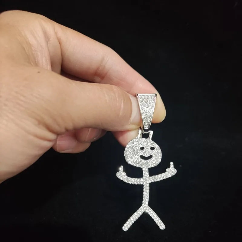 Iced Out Stickman Mittelfinger Kubanische Halskette - Lustiger Hip-Hop-Anhänger