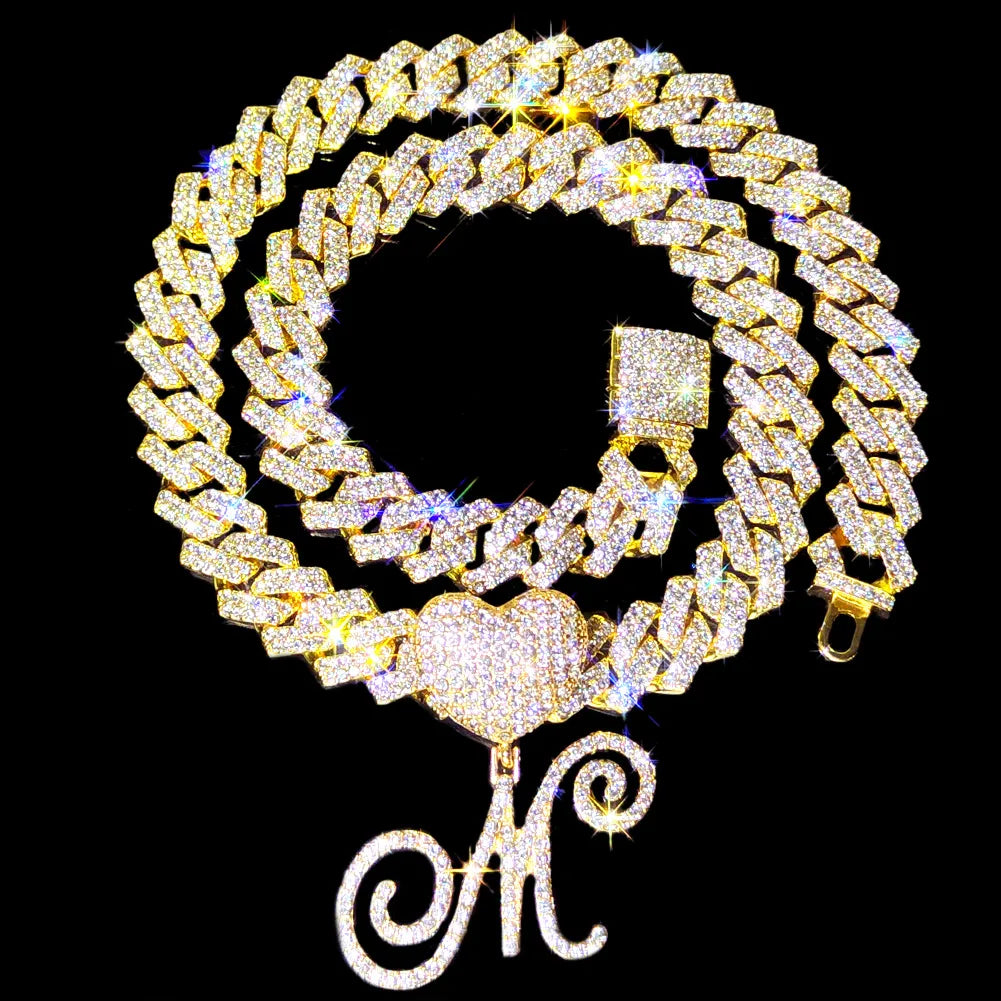 Kubanische Kette mit Kursivbuchstaben-Anhänger und GRATIS-Armband
