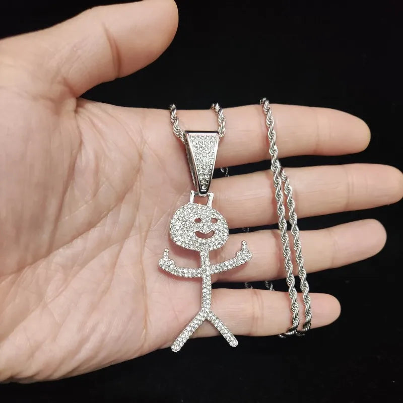 Iced Out Stickman Mittelfinger Kubanische Halskette - Lustiger Hip-Hop-Anhänger
