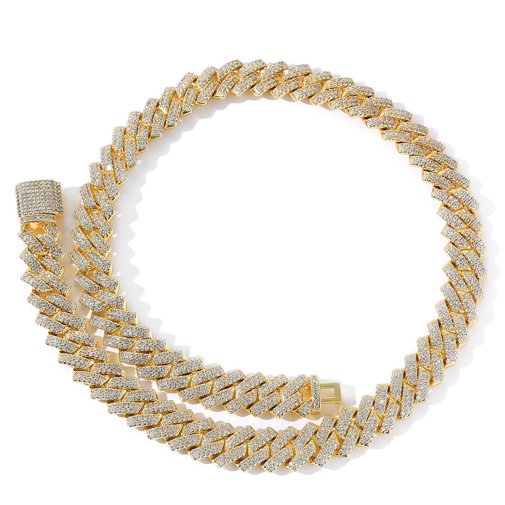 Diamant - Gold 14MM S-Link Diamant Zinke Kubanische Kette