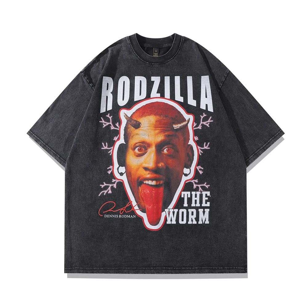 RODZILLA Modisches, lockeres T-Shirt mit Grafik im Vintage-Stil