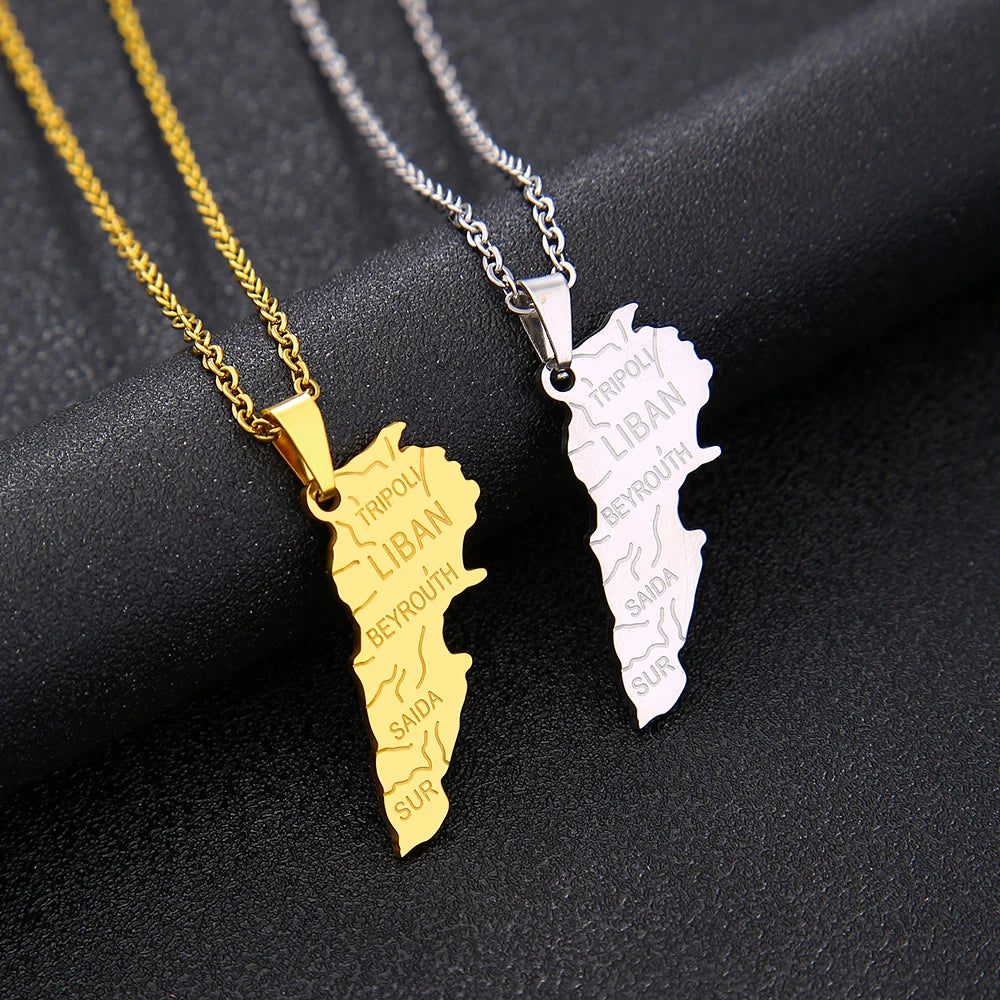 Goldkette mit Landkarte des Nahen Ostens und des Libanon