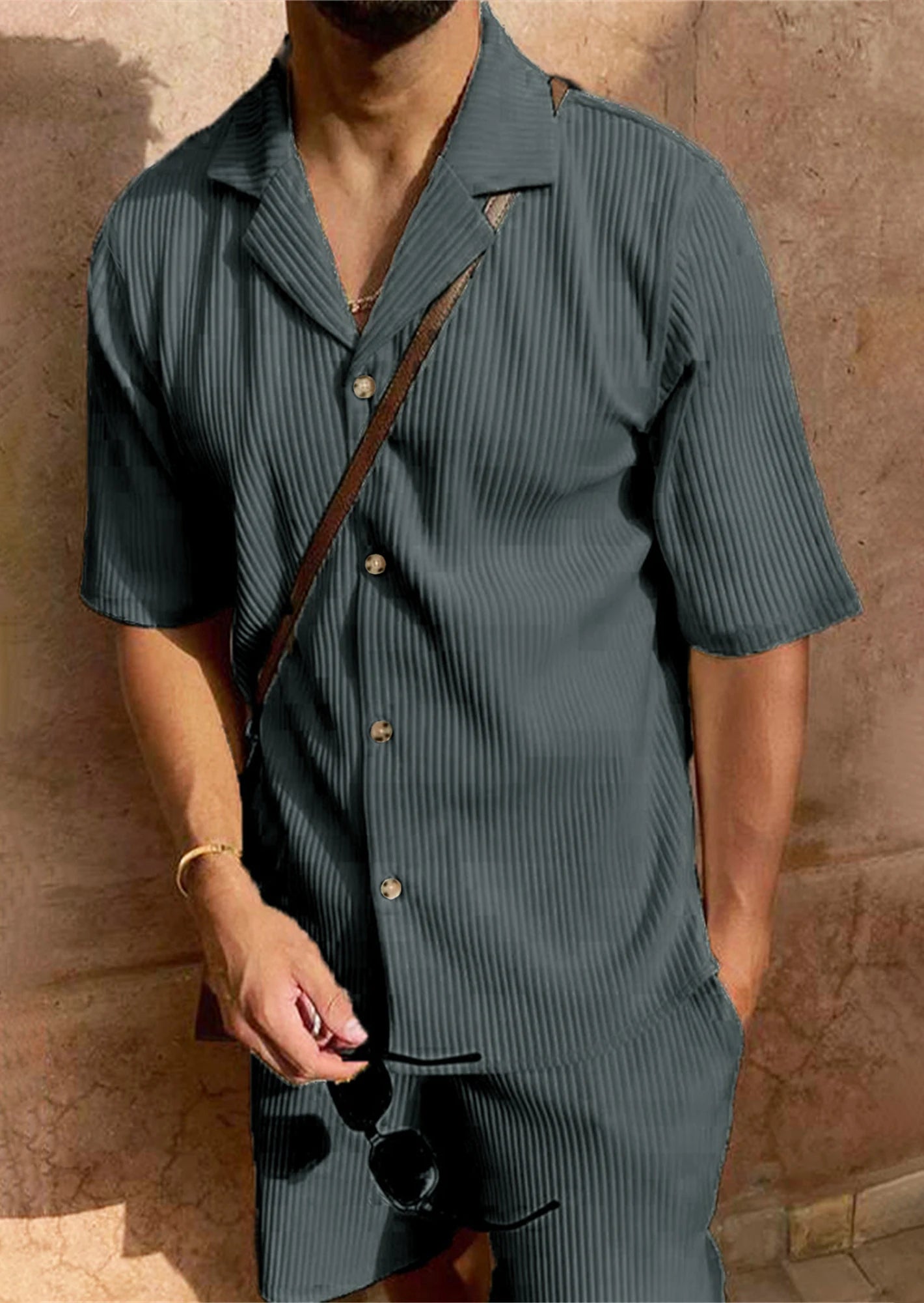 🔥 Herren Sommer Cord Set – Leichtes Hemd & Shorts für einen stylischen, entspannten Look