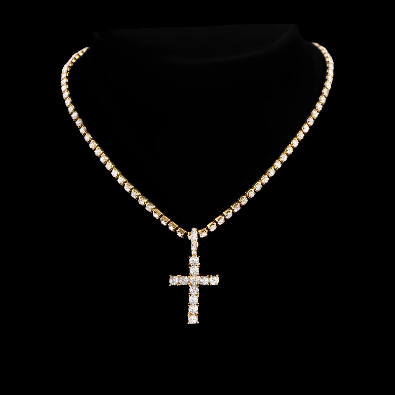 2-teiliges Iced Out-Paket: 14 mm Cuban + Tennis Cross Chain