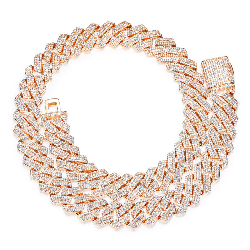 Diamant - Gold 14MM S-Link Diamant Zinke Kubanische Kette
