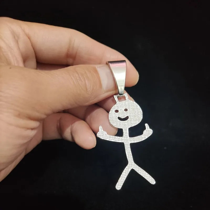 Iced Out Stickman Mittelfinger Kubanische Halskette - Lustiger Hip-Hop-Anhänger
