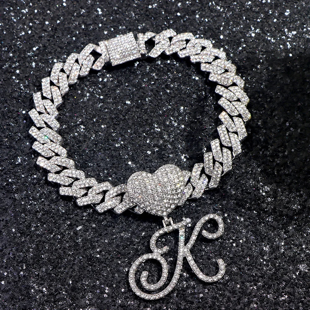 Kubanische Kette mit Kursivbuchstaben-Anhänger und GRATIS-Armband