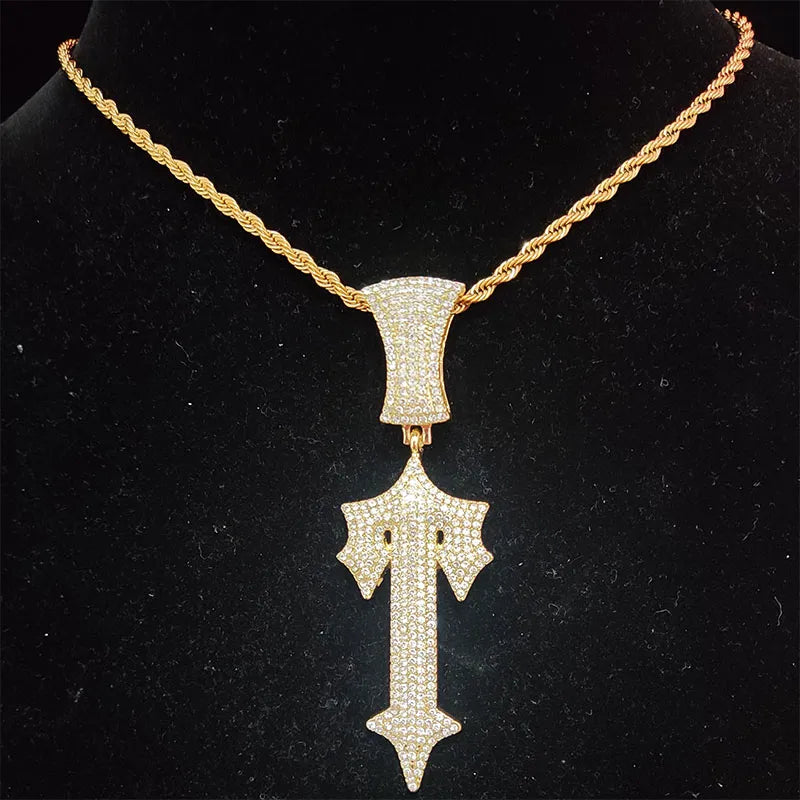 Collier Hip Hop avec épée croisée et lettres glacées