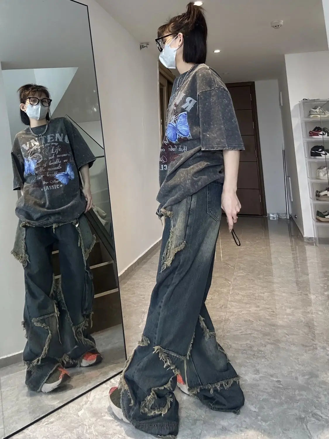 Vintage Oversize Stern Ästhetische Hose
