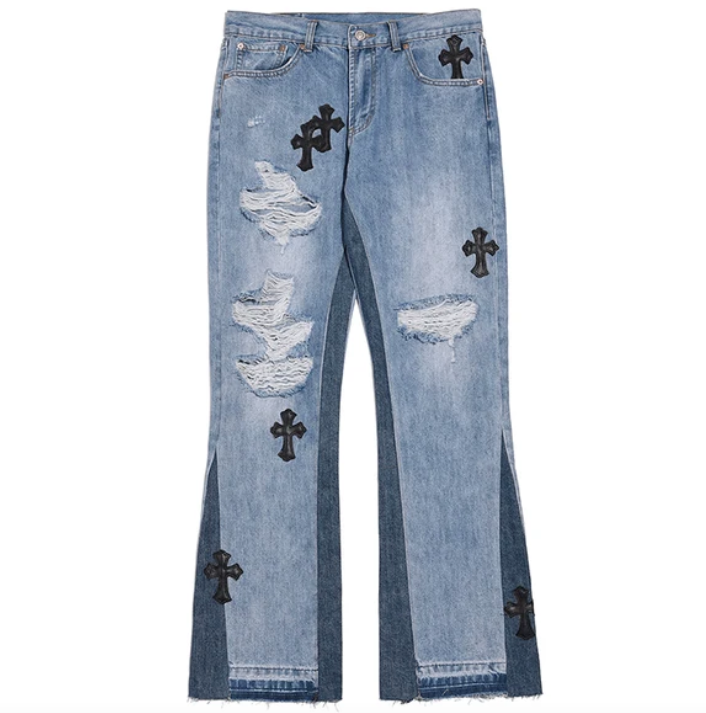 Jeans mit überkreuzten Rissen