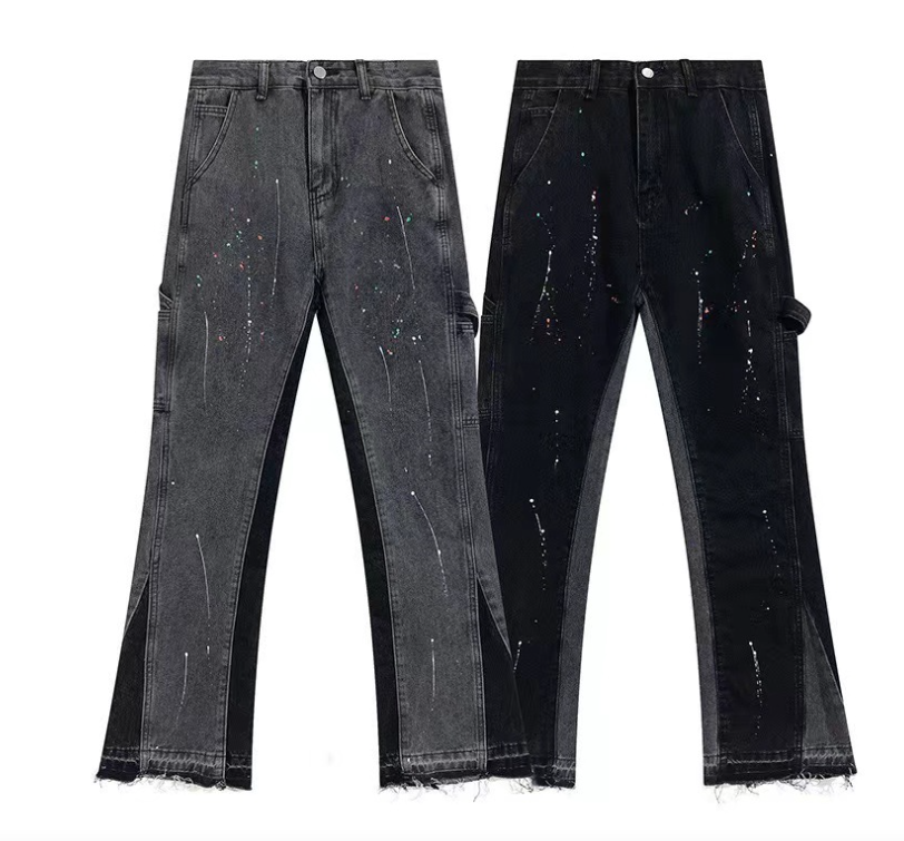 Jeans mit geradem Bein und Tintenspritzer-Print