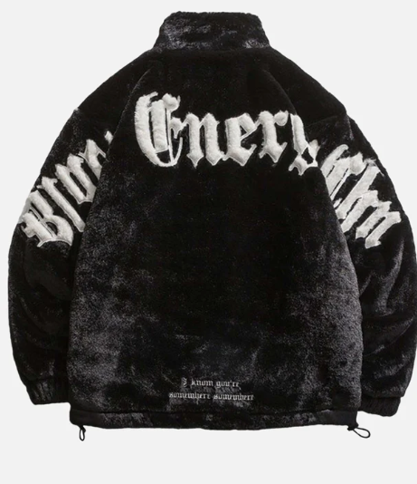 Plüschfleecejacke mit Buchstabenstickerei