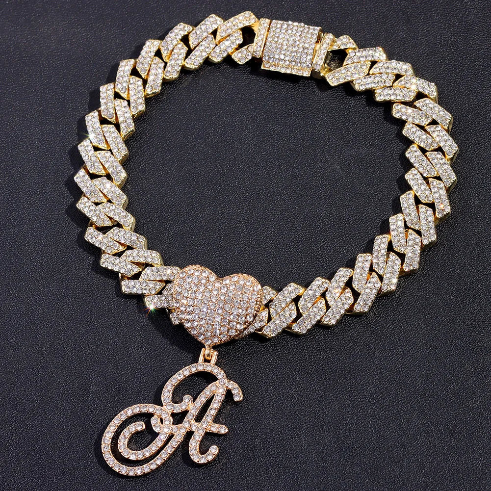 Kubanische Kette mit Kursivbuchstaben-Anhänger und GRATIS-Armband