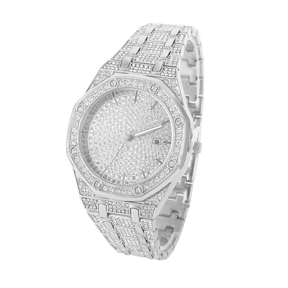 „King Frost“ Iced Out Herren-Golduhr und Miami Cuban Armband Luxus-Paket