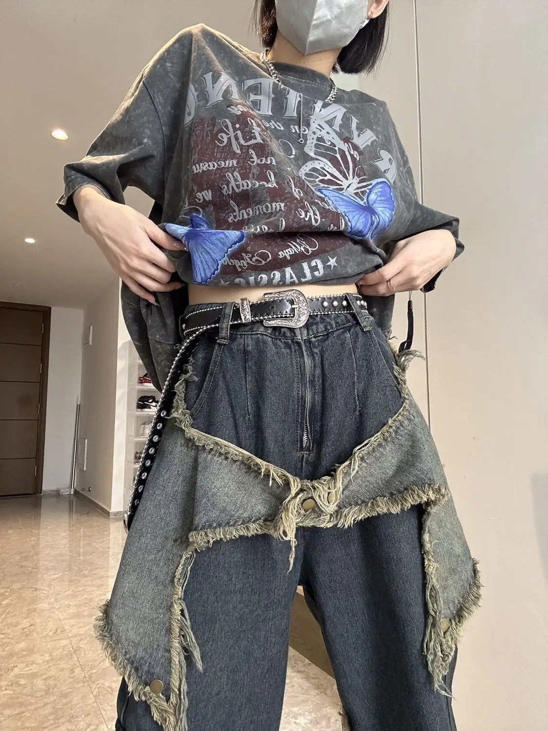 Vintage Oversize Stern Ästhetische Hose