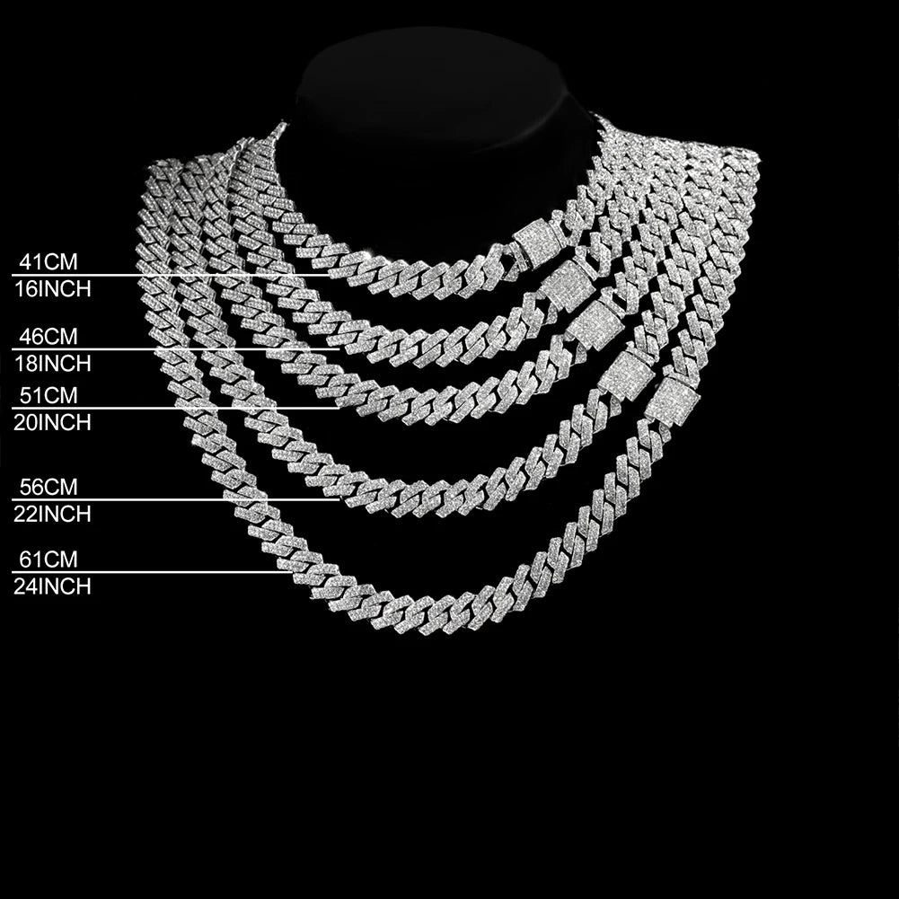 2-teiliges Iced Out-Paket: 14 mm Cuban + Tennis Cross Chain