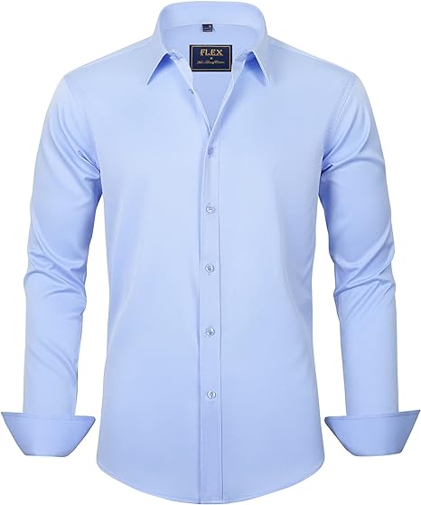 Herrenhemd, einfarbig, langärmelig, dehnbar, knitterfrei, Button-Down