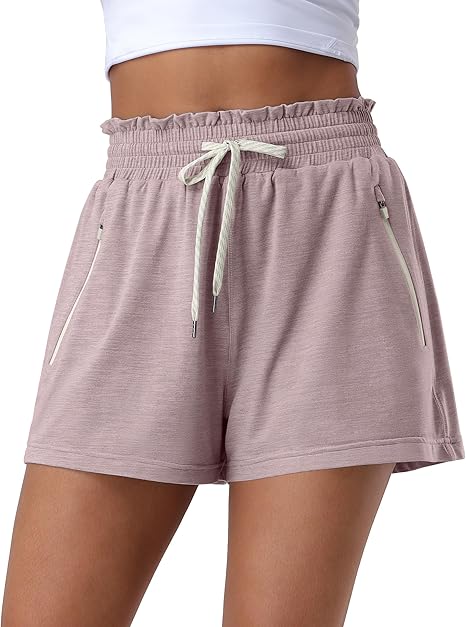 Sportliche Sweatshorts mit hoher Taille und 2 Reißverschlusstaschen | Workout- und Laufshorts für Damen