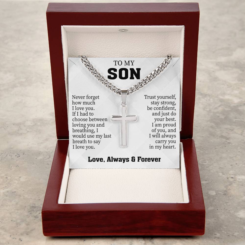 Collier avec message « À mon fils (amour, toujours et à jamais) »