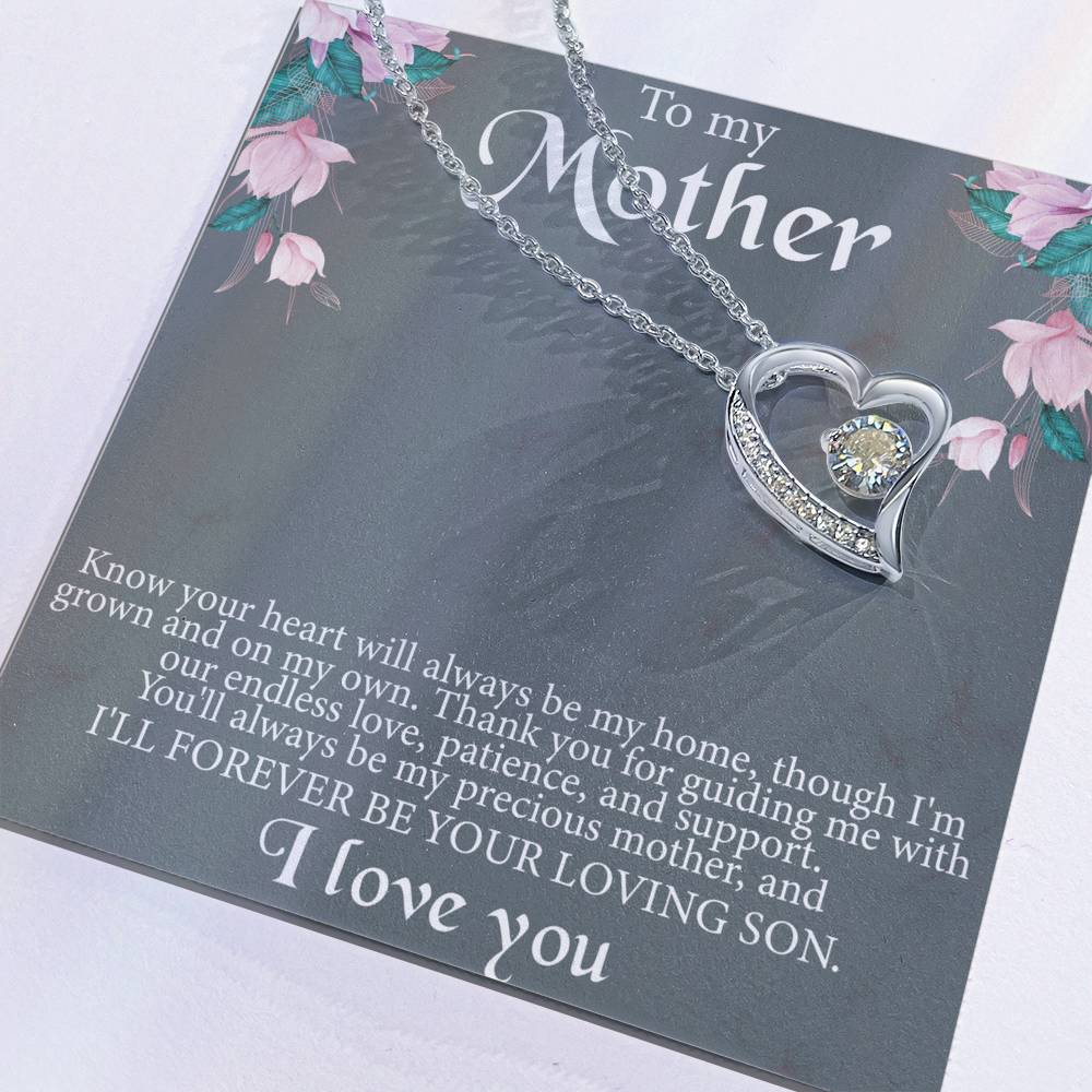 An meine Mutter vom Sohn - Botschaftskarte - Herz-Halskette