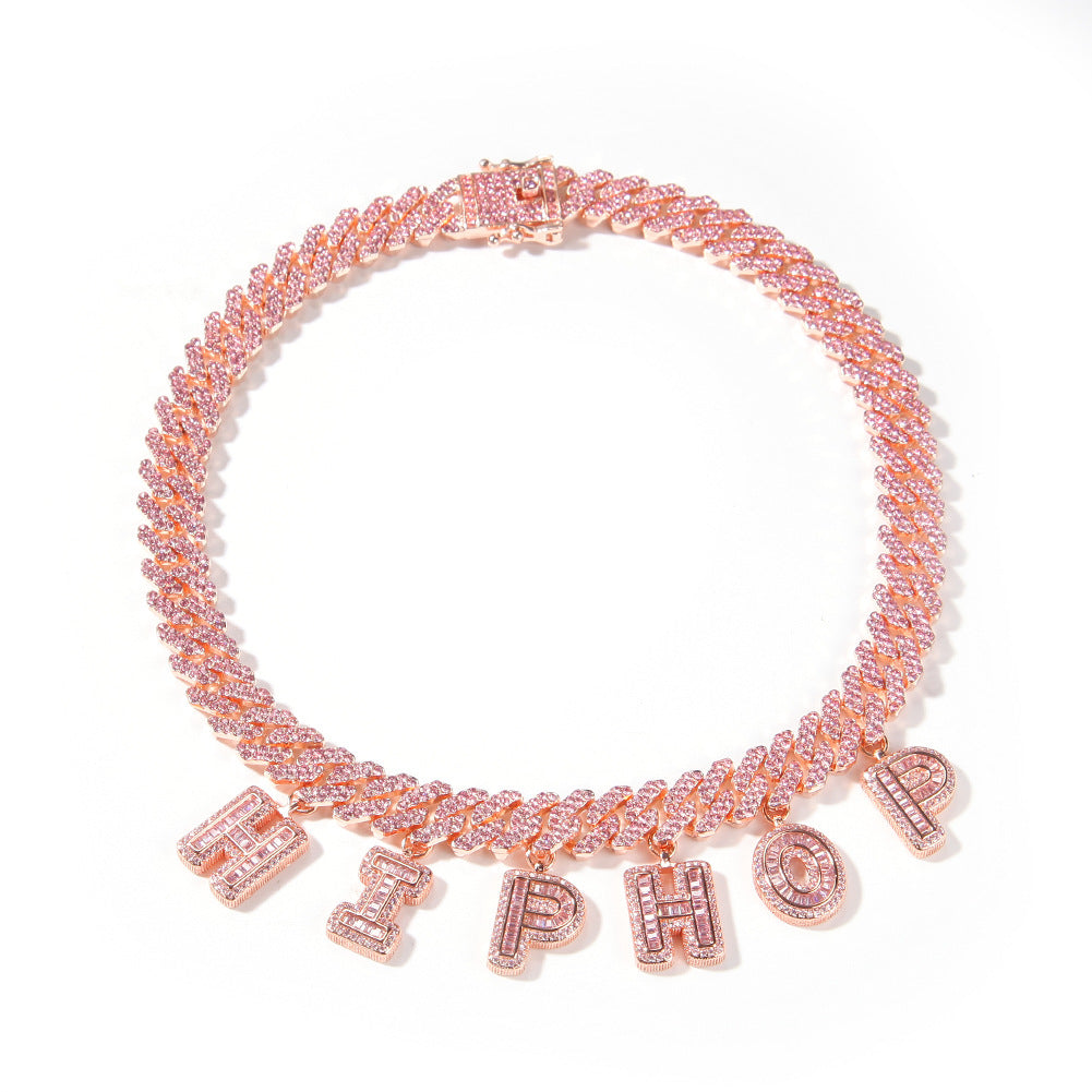 Roségold kubanische Baguette-Halskette mit individuellem Namen