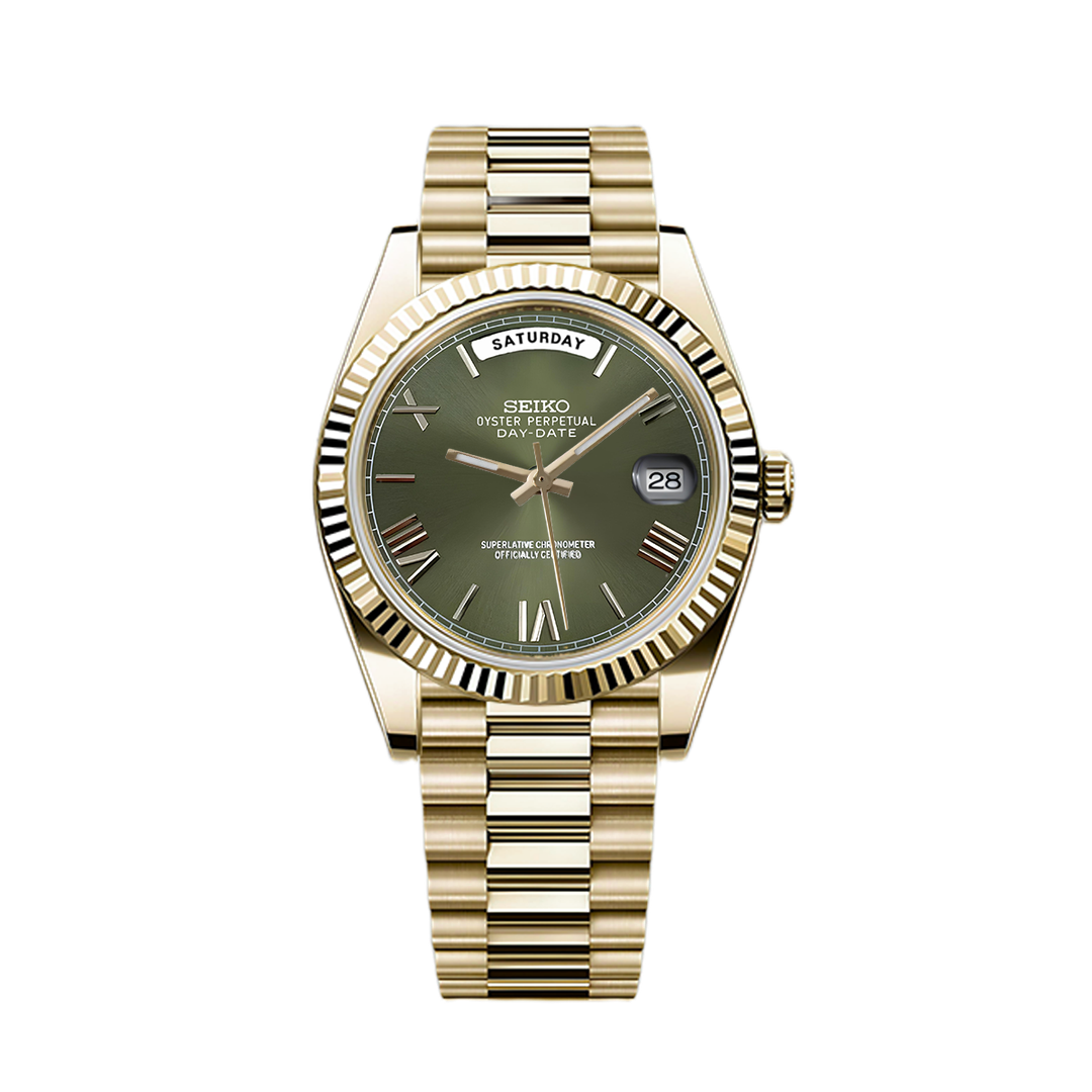 Seiko Mod Daydate | Gold Olive Green