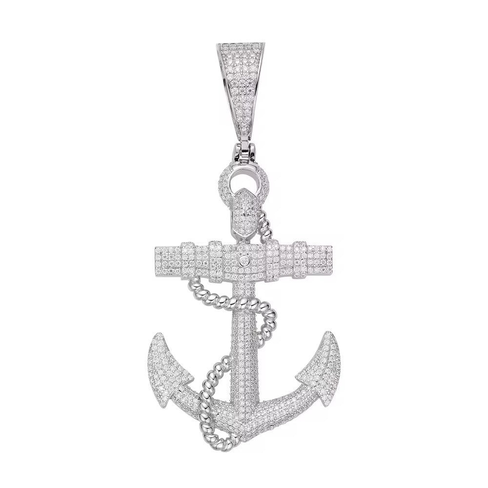 925 Sterling Silber Moissanit Anker Anhänger