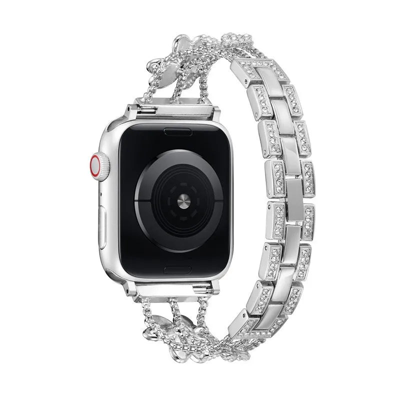 Florales funkelndes Edelstahlarmband für die Apple Watch