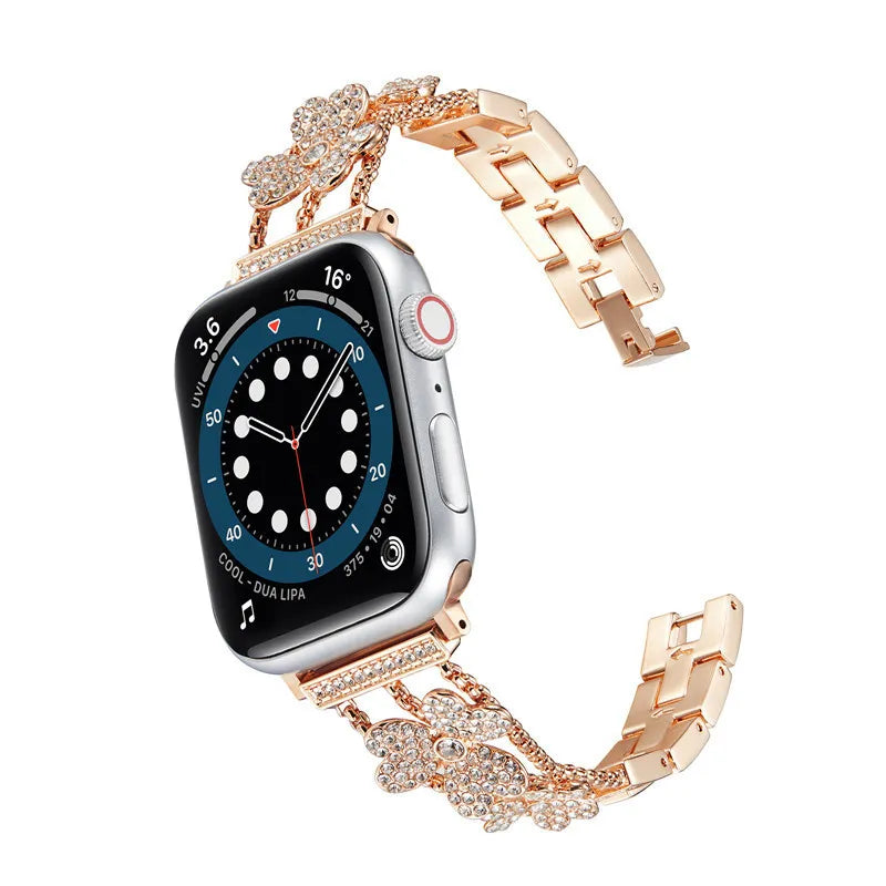 Florales funkelndes Edelstahlarmband für die Apple Watch