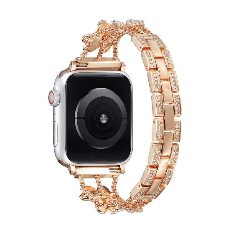 Florales funkelndes Edelstahlarmband für die Apple Watch