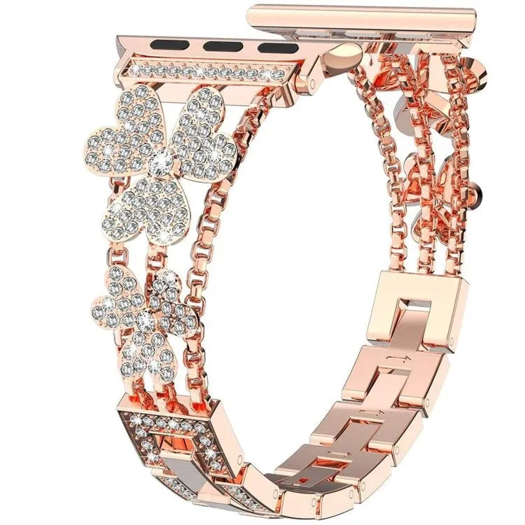 Florales funkelndes Edelstahlarmband für die Apple Watch