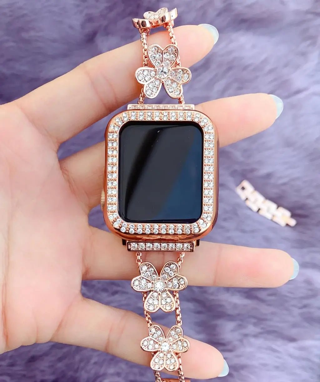 Florales funkelndes Edelstahlarmband für die Apple Watch