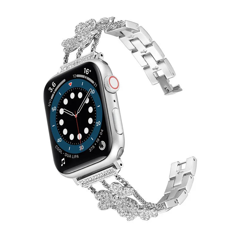 Florales funkelndes Edelstahlarmband für die Apple Watch