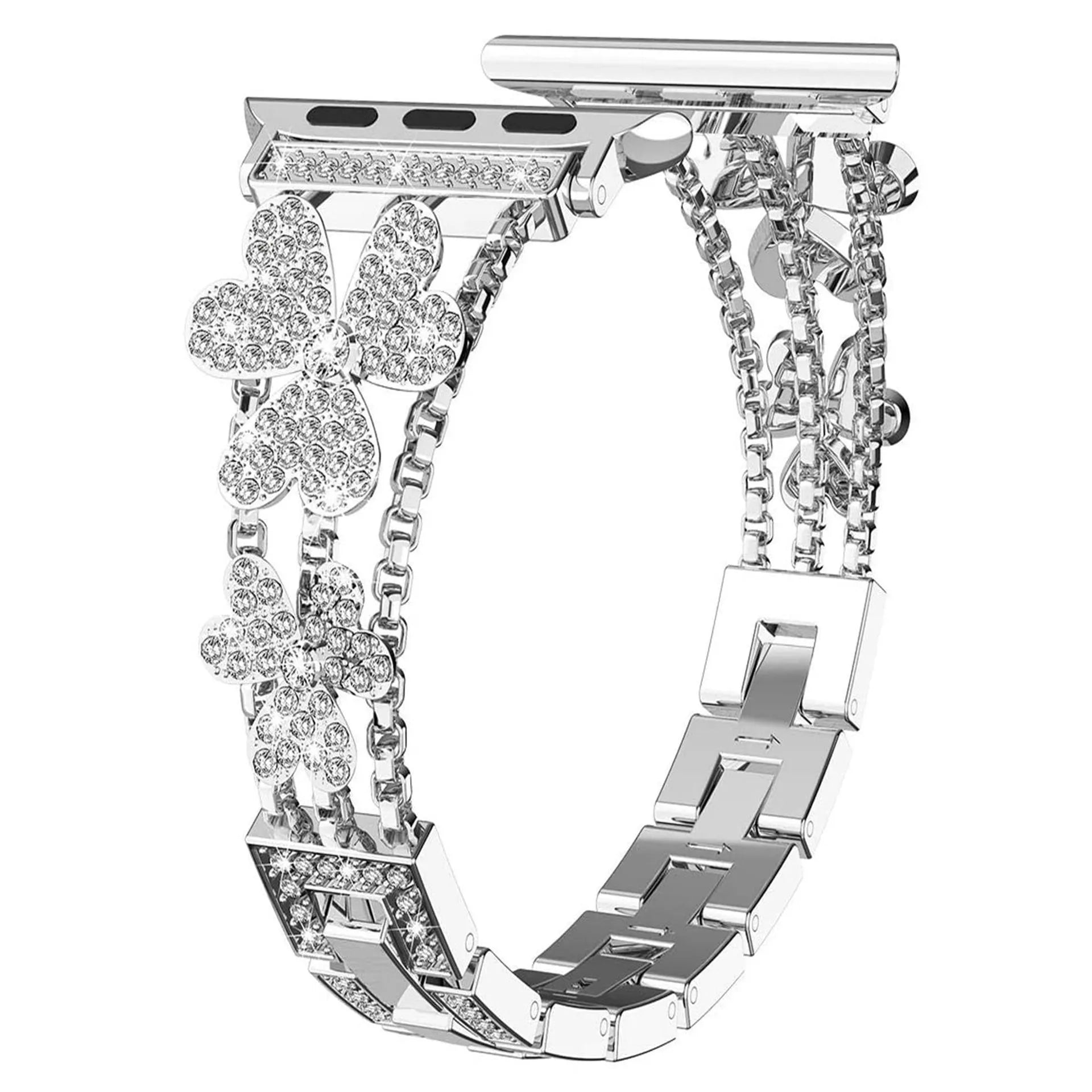 Florales funkelndes Edelstahlarmband für die Apple Watch