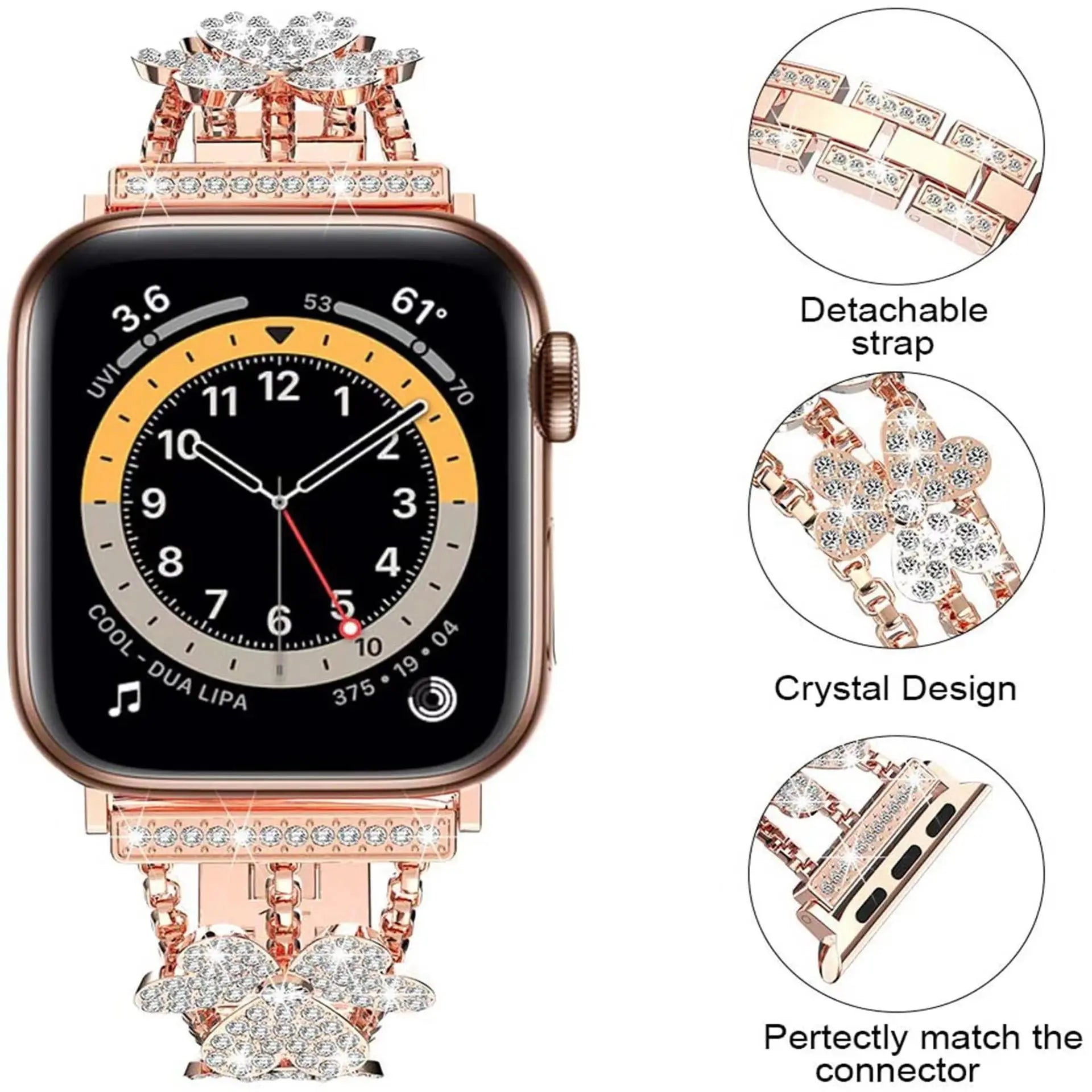Florales funkelndes Edelstahlarmband für die Apple Watch