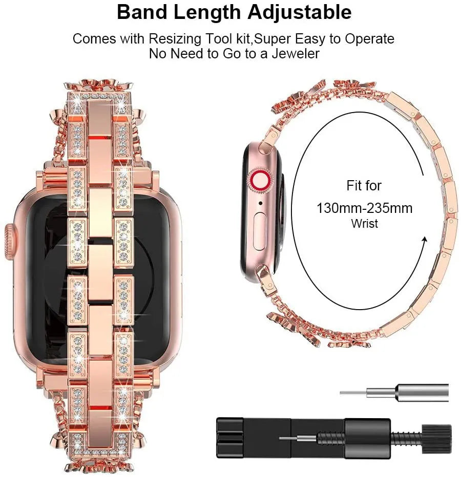 Florales funkelndes Edelstahlarmband für die Apple Watch
