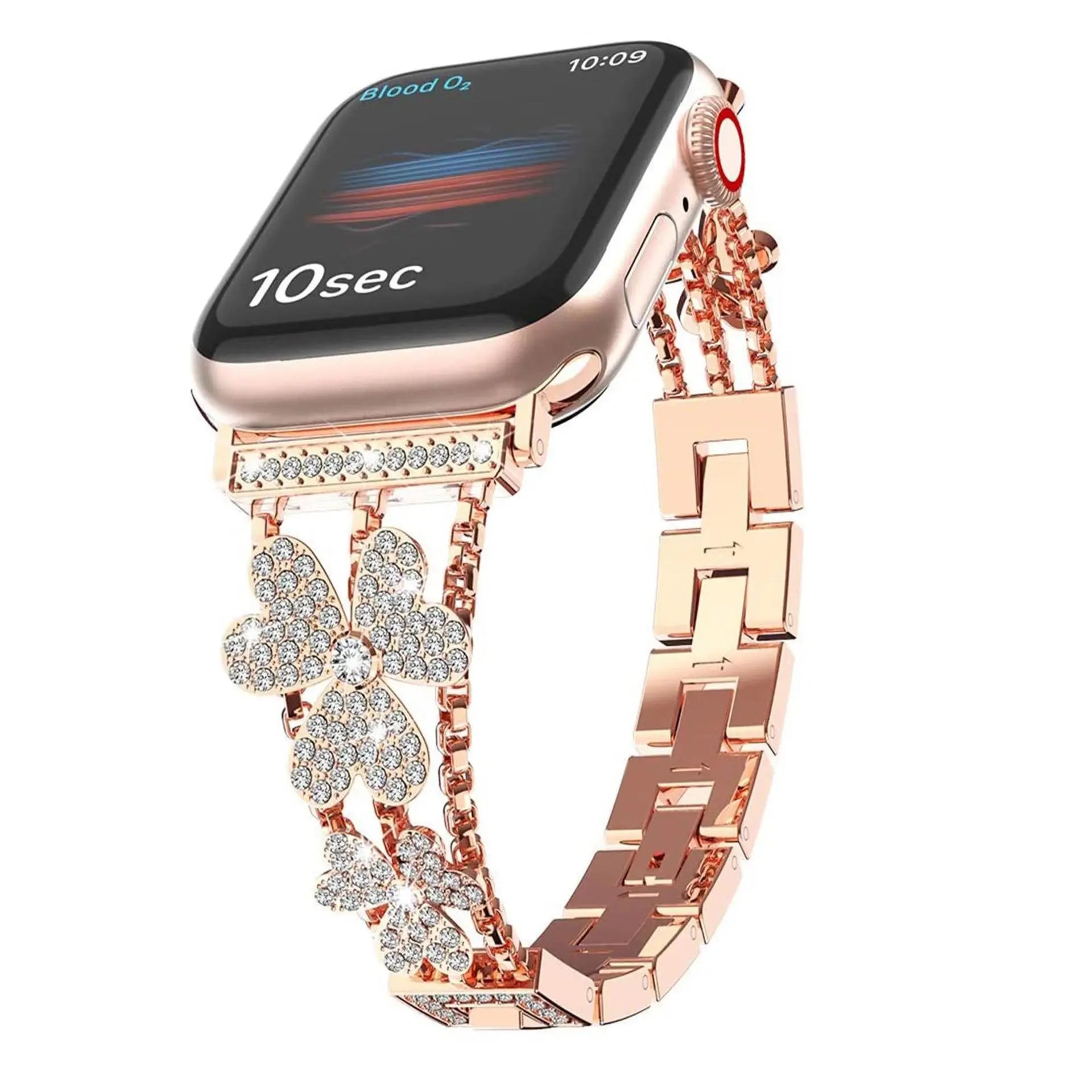 Bracelet de montre Apple en acier inoxydable à motif floral scintillant