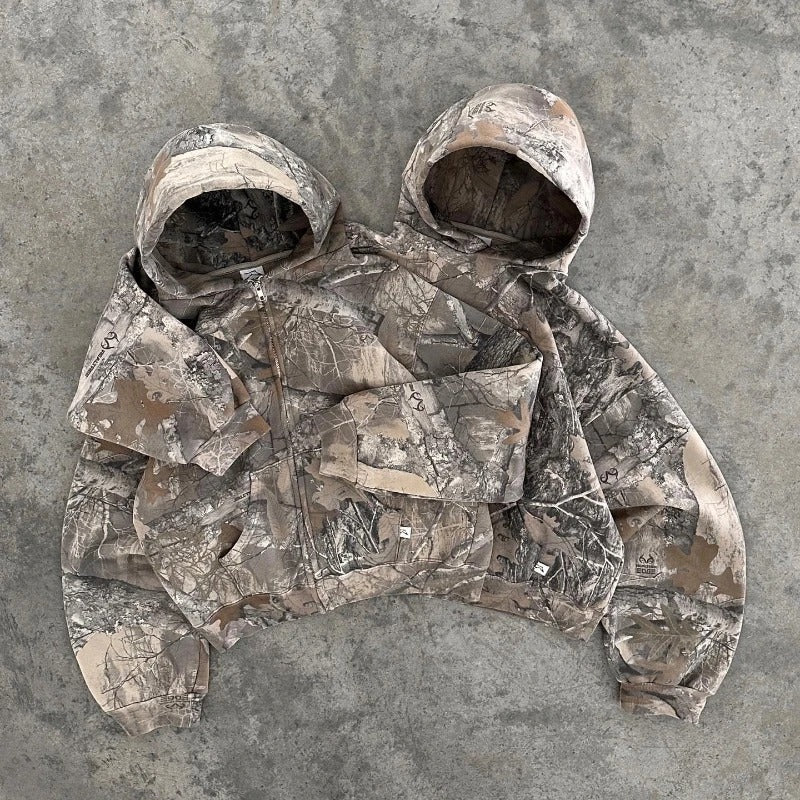 Retro Hoodie Männer Bedruckte Übergroße Camouflage Muster Grafik Hoodies