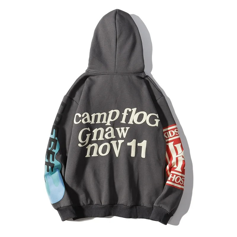 Graffiti-Buchstaben-Schaumstoff-Baggy „Lucky Me I see Ghosts“ Grafik-Kapuzenpullover