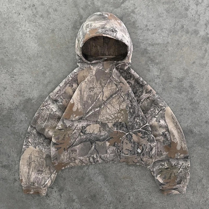 Retro Hoodie Männer Bedruckte Übergroße Camouflage Muster Grafik Hoodies
